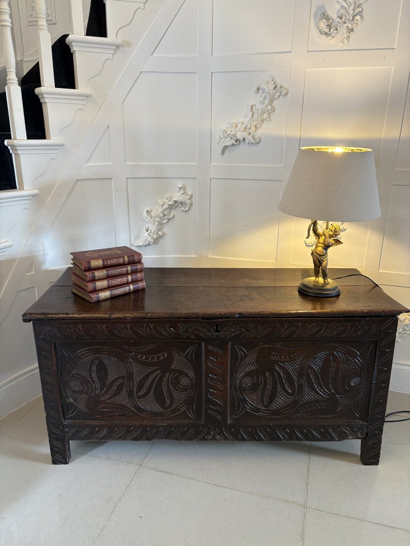 Antique 17th Century Quality Carved Oak Coffer - Image 2